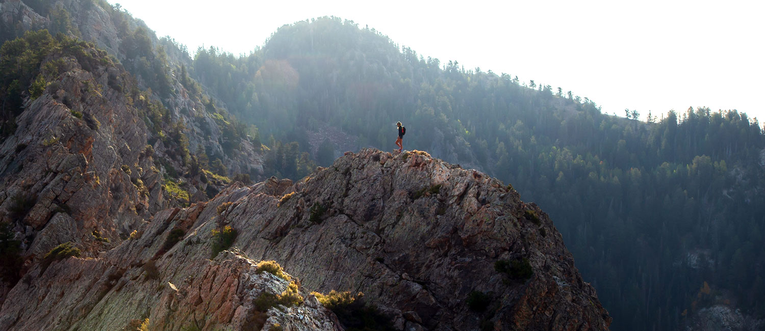 Beth communing with the miles-long Wildcat Ridge in a lesser-tracked corner of the Wasatch (Photo: Elias Littenberg)