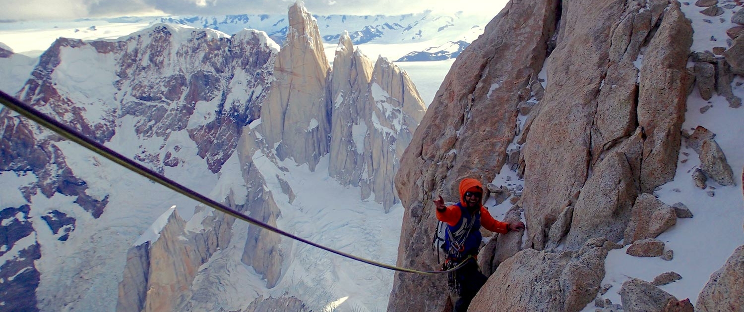 Andy Anderson climbing high in Patagonia