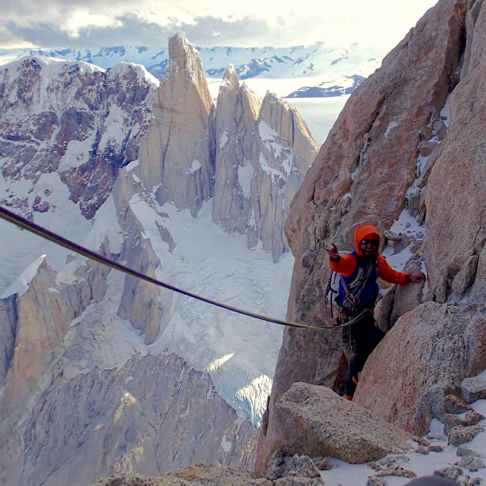 Andy Anderson climbing high in Patagonia