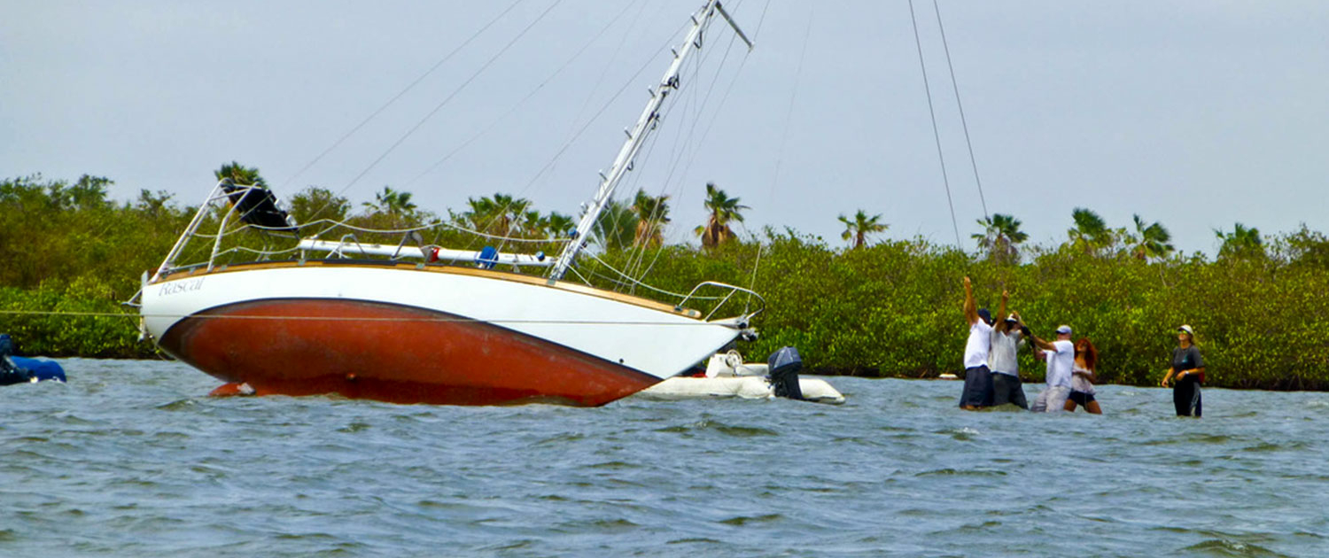 Tipping The Rascal with halyards from the top of the mast after Hurricane Odile.