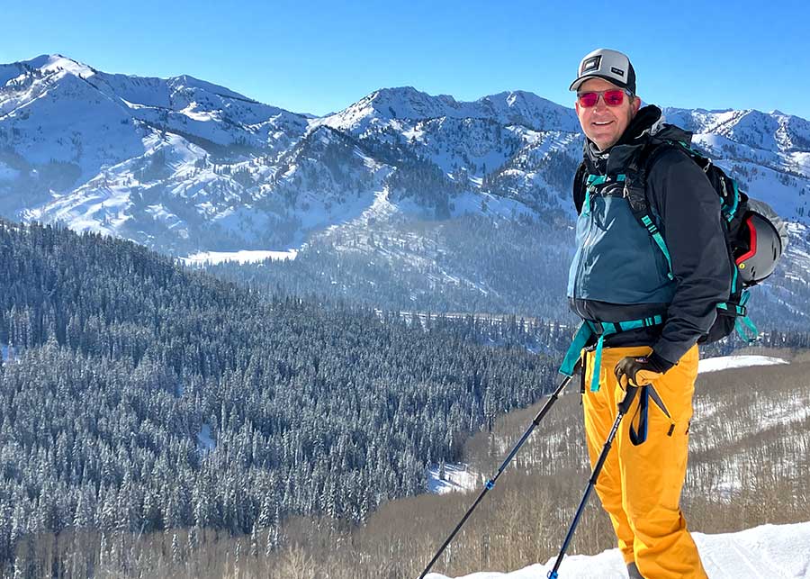 Eric touring in the Wasatch backcountry—Clayton Peak and 10420 in the distance.